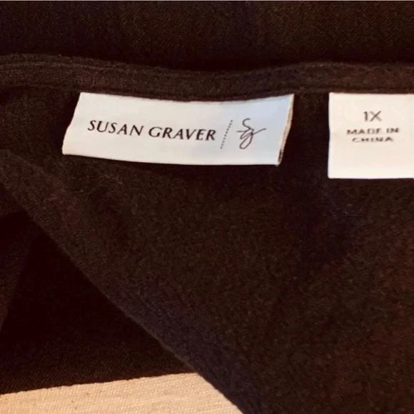 Susan Graver Blouse Plus 1X Beaded Neck Embellished Pullover Shirt Flowy Gauze - Picture 7 of 8